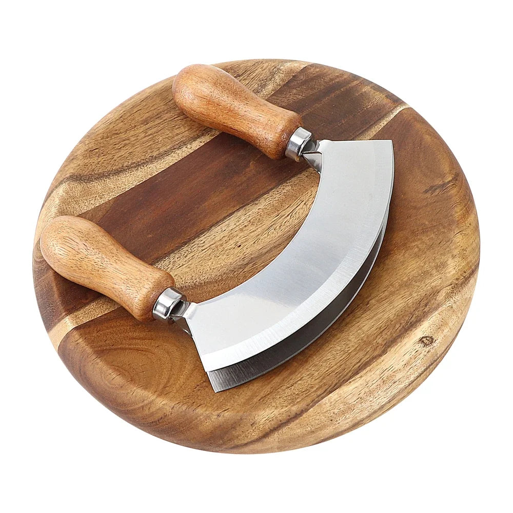 Double Blade Rocker Chopper – Stainless Steel Pizza & Salad Knife Rocker Chopper Knife Axl 2pcs