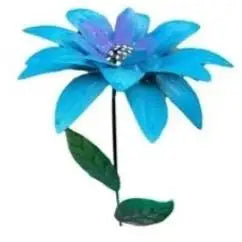 Rustproof Metal Flower Garden Stakes – Colorful Yard Lawn Art Garden Stake Decor Axl Blue