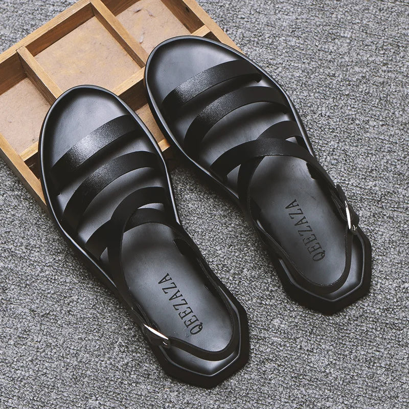 YBQJOO Men's Non-Slip Flat Beach Sandals | Buckle Strap Men's Beach Sandals Axl Black 41