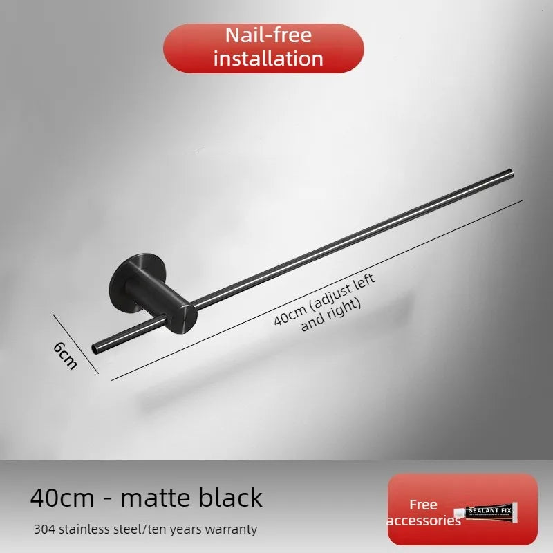 No-Drill Stainless Steel Towel Bar – Bathroom Wall Rack Bathroom Towel Bar Axl No-drill Black 40CM