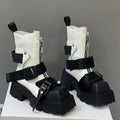 Women's Platform Ankle Boots | Zip & Buckle Moto Style Platform Ankle Boots Axl White 41