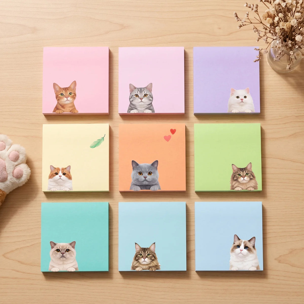 Kawaii Animal Sticky Notes Set – Cute Memo Pads for Journaling Kawaii Sticky Notes Axl Macaron Cat-9pcs