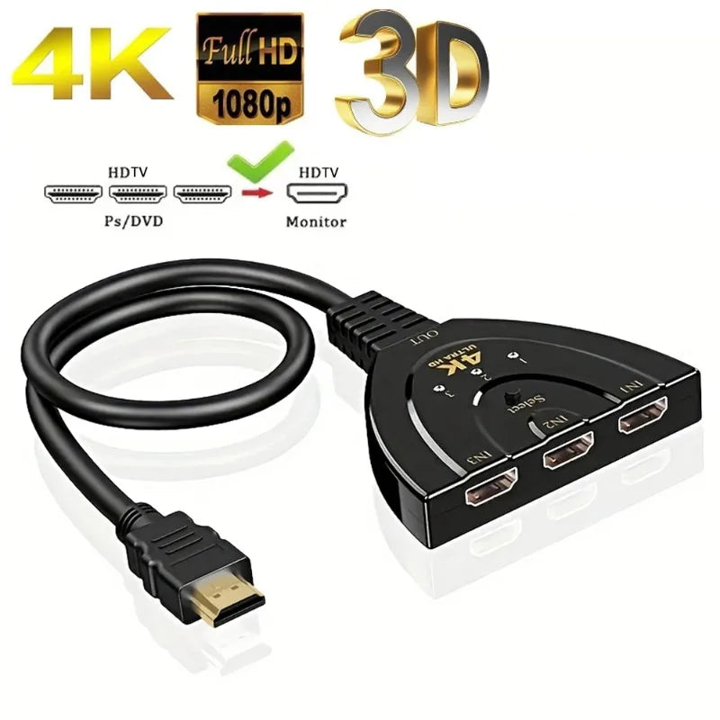 3-Port HDMI Switch 4K 3D – 3 In 1 Out for PS4, Xbox & TV HDMI Switch Axl