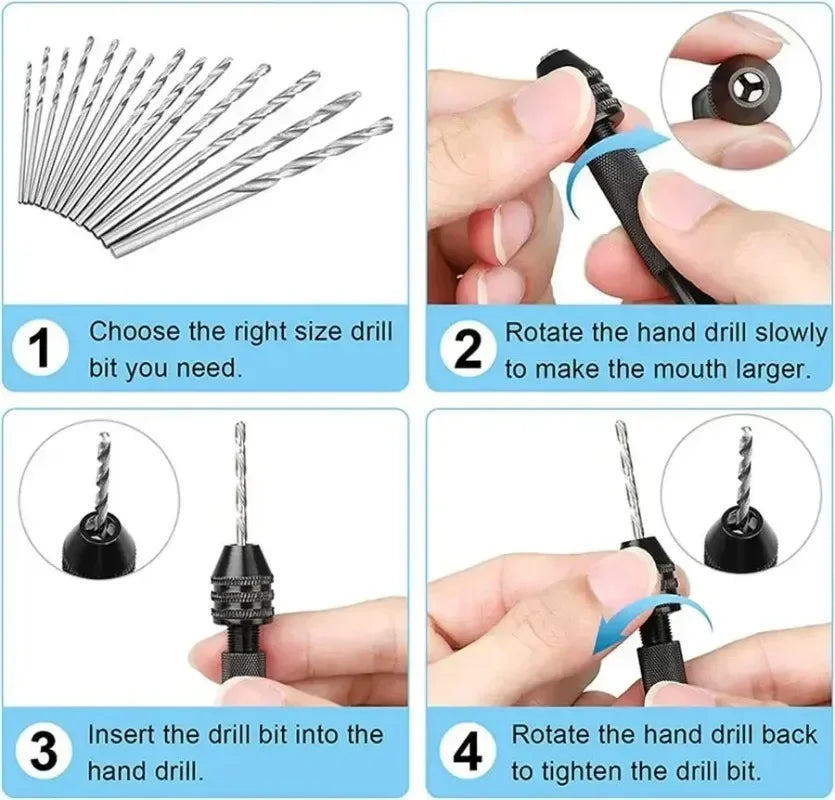 Mini Hand Drill Set with 10 HSS Twist Bits – Wood & Craft Hand Drill Set Axl