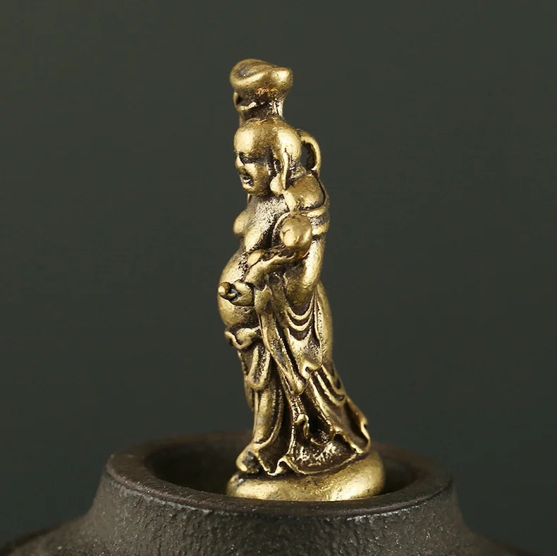 Copper Maitreya Buddha Miniature Figurine – Brass Pocket Statue Buddha Figurine Axl