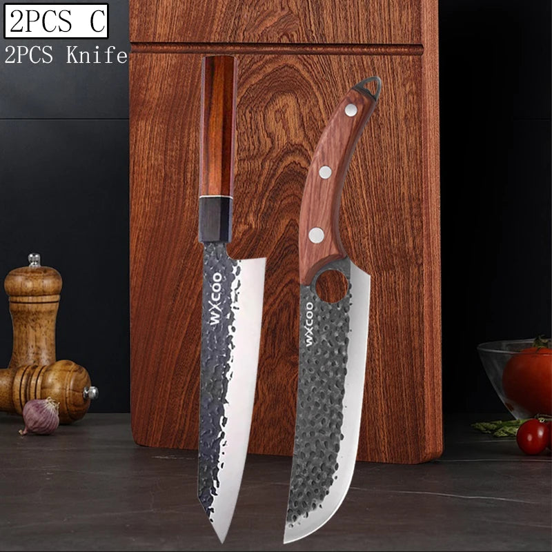 WXCOO Japanese Chef Knife – Forged Stainless Steel Santoku Set Kitchen Knife Set Axl 2PCS C