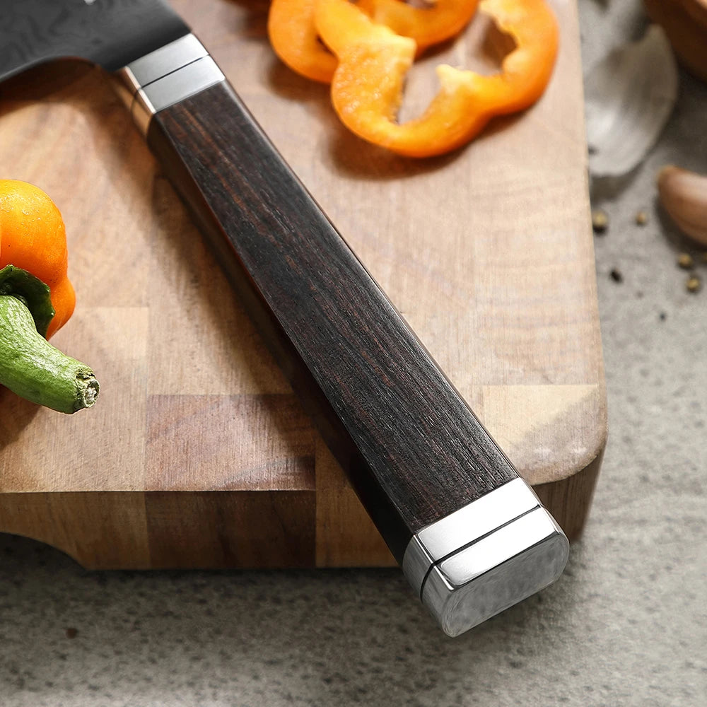 XINZUO 67-Layer Damascus Santoku Knife 7-Inch | Ebony Handle Damascus Santoku Knife Axl