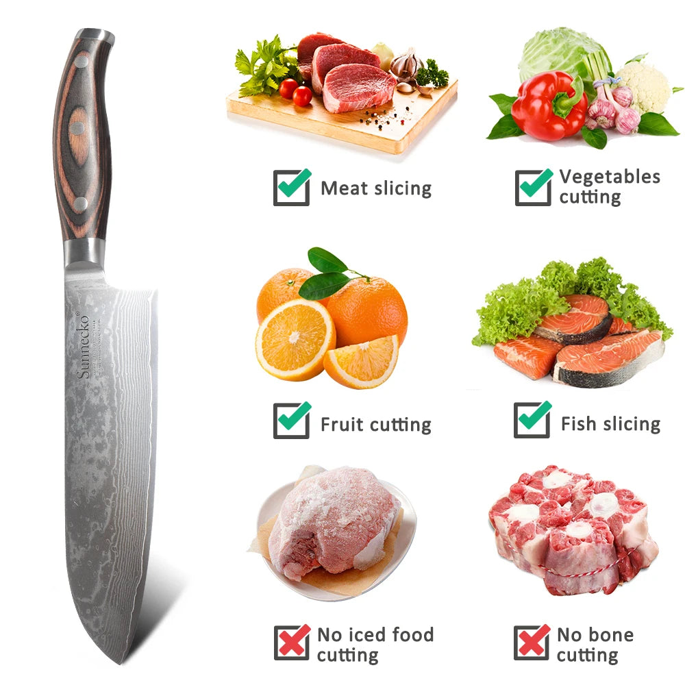 Sunnecko 7" Damascus Santoku Knife – VG10 Ultra Sharp Damascus Santoku Knife Axl