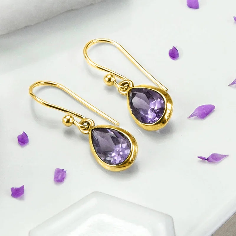 Huitan Purple Pear CZ Drop Earrings – Women's Fashion Jewelry Drop Earrings Axl E2979