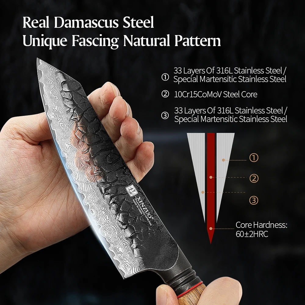 XINZUO Damascus Santoku Knife 5.7" – 67-Layer Steel & Oak Handle Santoku Kitchen Knife Axl