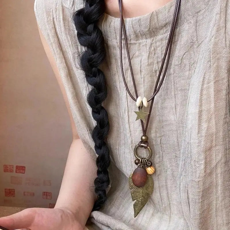 Vintage Boho Layered Metal Necklace – Antique Long Chain Pendant Boho Chain Necklace Axl A1