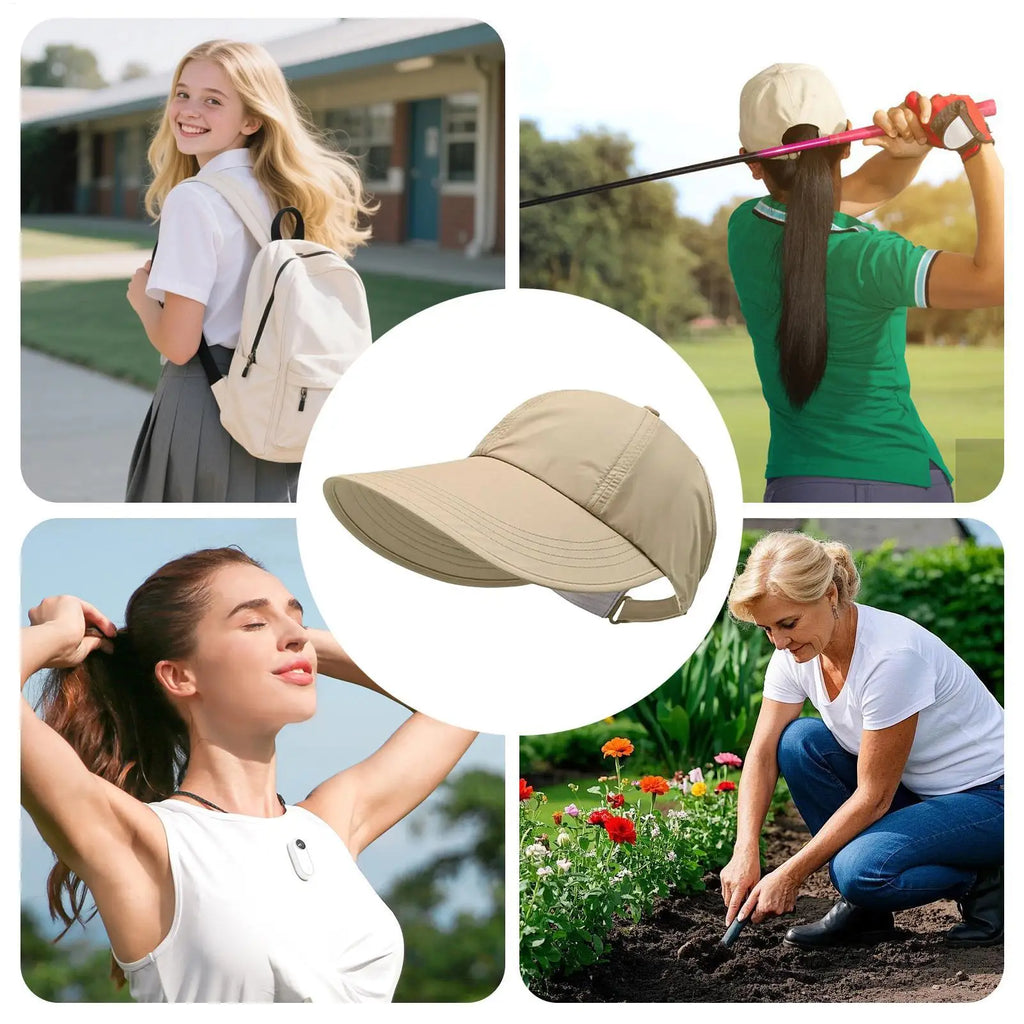 Women's Wide Brim UV Sun Hat – Open-Top Ponytail Visor Women's Sun Visor Hat Axl