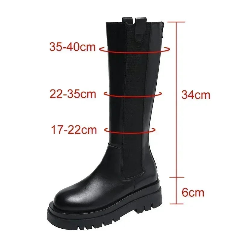 Women's Knee-High Chunky Platform Boots | PU Leather Zip Knee-High Platform Boots Axl