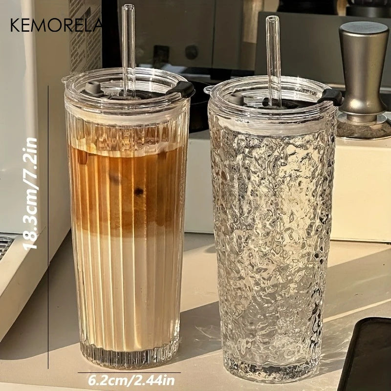 Crystal Grid Glass Tumbler with Straw & Lid | Large Capacity Glass Tumbler Axl