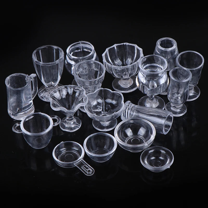 17-Pc 1:12 Dollhouse Miniature Transparent Tableware Set Dollhouse Miniature Set Axl