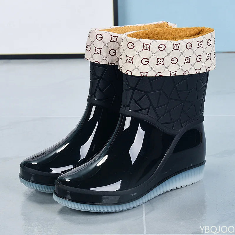 Women's Waterproof Mid-Calf Rain Boots – Anti-Slip Wedge Women's Rain Boots Axl Black velvet 36