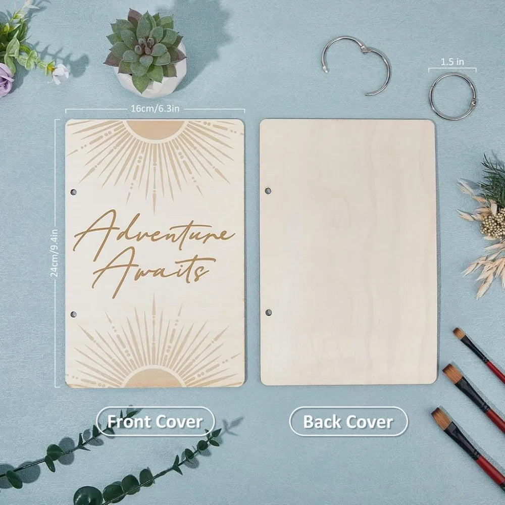 Wooden "Adventure Awaits" Loose Leaf Card & Photo Binder Wooden Card Binder Axl
