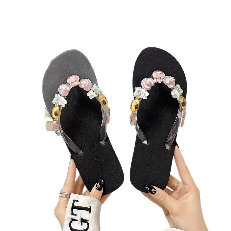 Women's Transparent Flower Flip Flops – Anti-Slip Beach Sandals Beach Flip Flops Axl