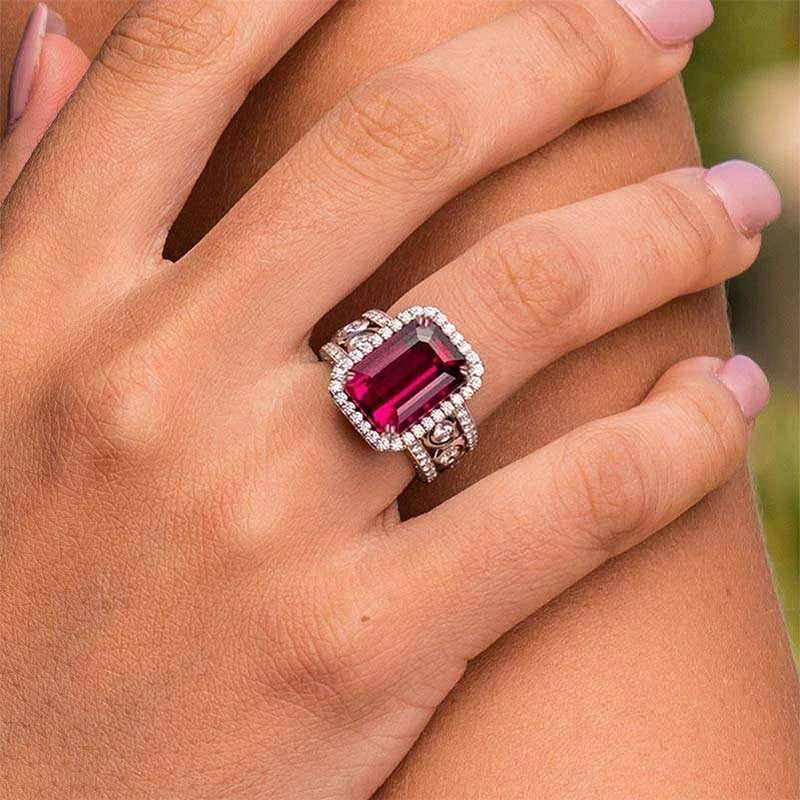 Huitan Red CZ Cocktail Ring | Women's Brass Fashion Ring Cocktail Ring Axl