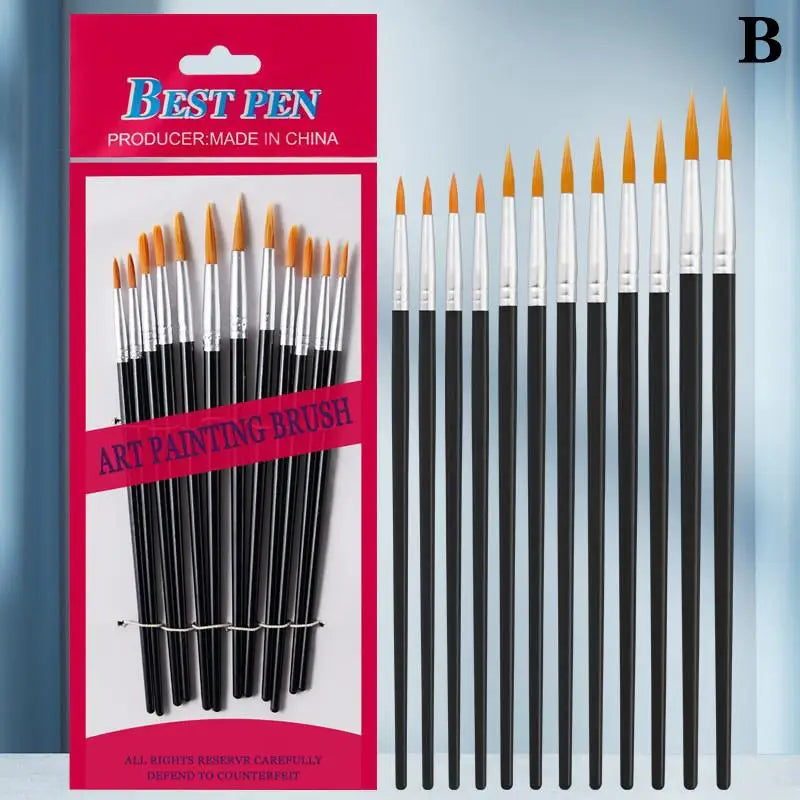 12-Piece Art Paint Brush Set – Nylon Round & Flat Brushes Art Paint Brush Set Axl B Black