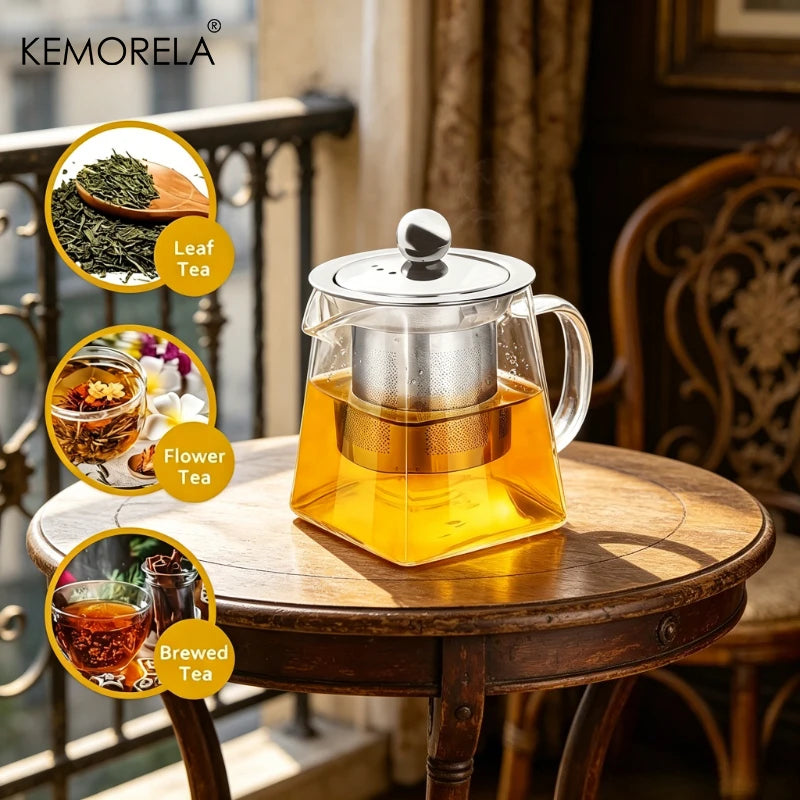 KEMORELA 1L Glass Teapot with Stainless Steel Strainer Glass Teapot Axl