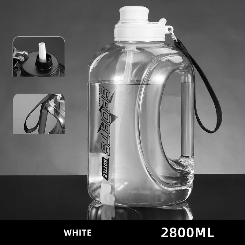 Large Sports Water Bottle 1.8L/2.8L BPA-Free with Straw & Handle Sports Water Bottle Axl >1L 2800ml white
