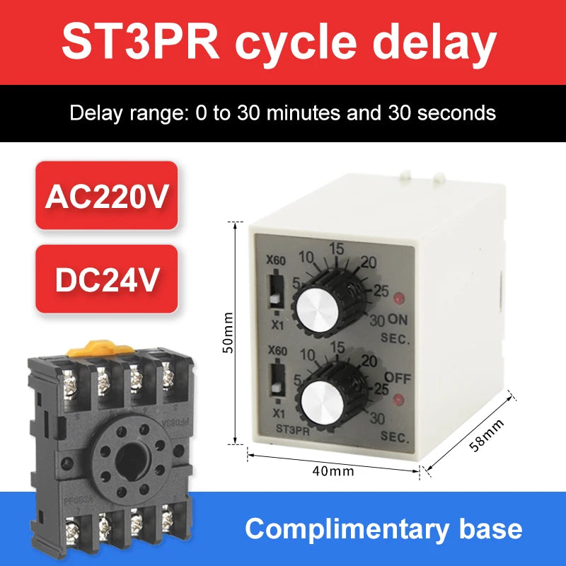 ST3PR Dual Cycle Twin Timer Relay with Socket Base | SPDT Electrical Timer Relay Axl 30min AC220V