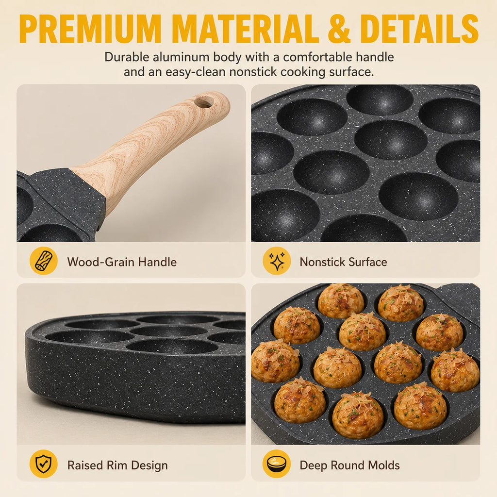 Nonstick Takoyaki Pan 12 Holes – Octopus Ball & Puff Maker Takoyaki Grill Pan Axl