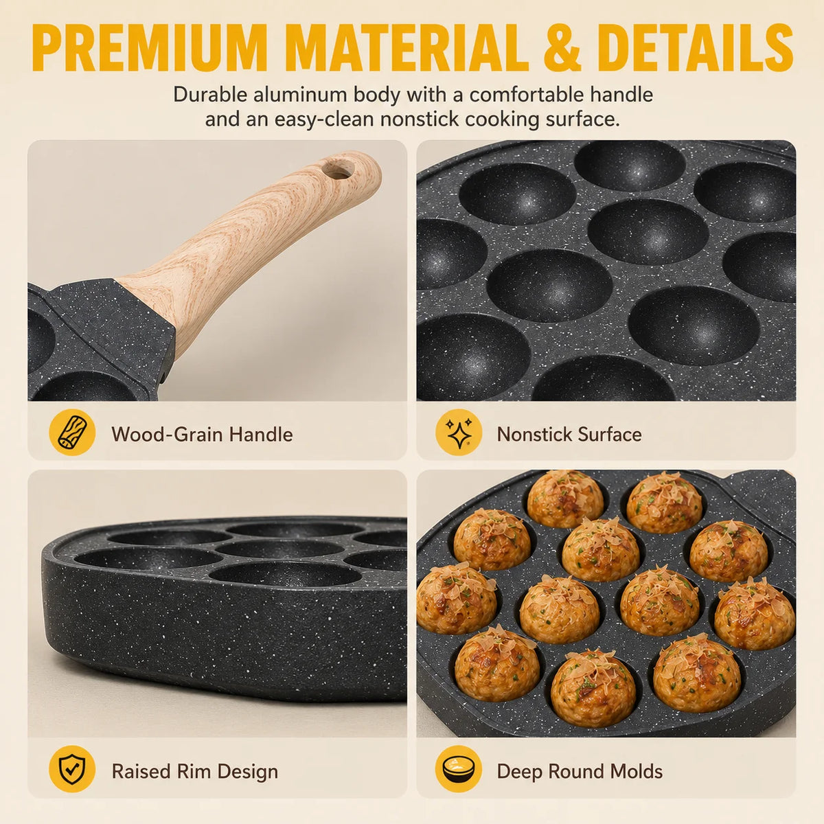 Nonstick Takoyaki Pan 12 Holes – Octopus Ball & Puff Maker Takoyaki Grill Pan Axl