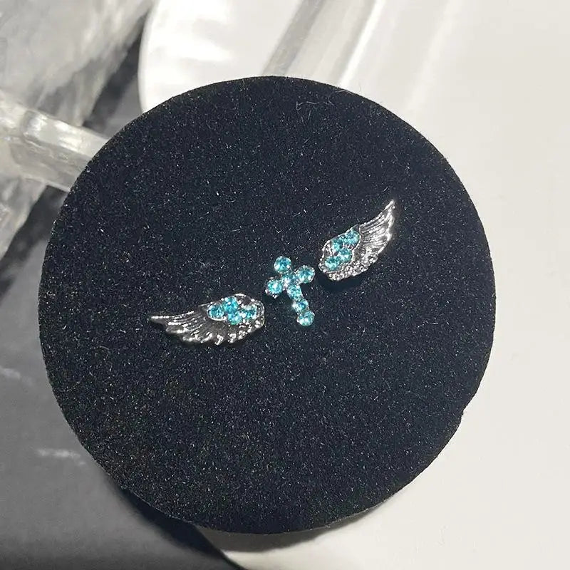 Vintage Punk Pink Zircon Wing Cross Earrings Set 3/4 Pcs Piercing Earrings Set Axl A6