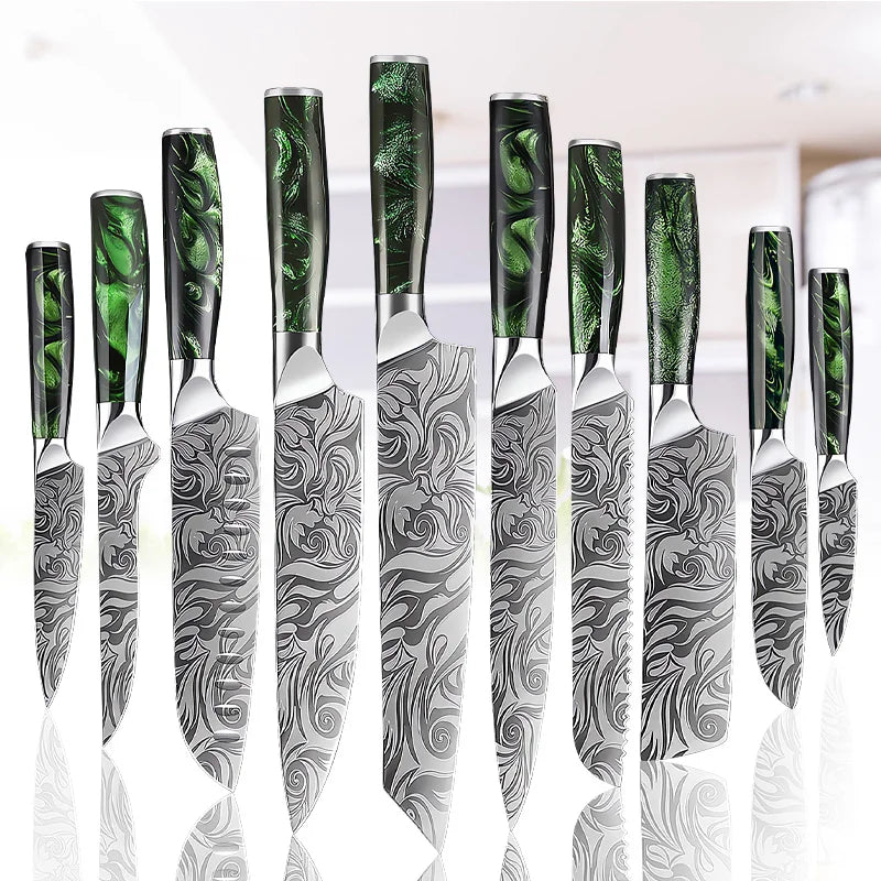 Damascus Kitchen Knife Set – Chef, Santoku & Paring Knives Kitchen Knife Set Axl