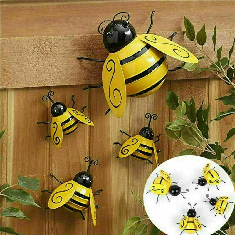 4-Piece Metal Bumble Bee Garden Wall Art Ornament Set Garden Wall Ornament Axl Default Title