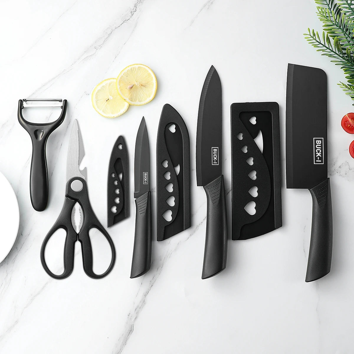 SHENJIU 3-5 Pc Black Stainless Steel Kitchen Knife Set Kitchen Knife Set Axl