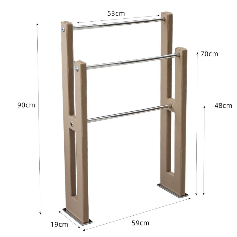 Luxury 3-Layer Freestanding Towel Rack – Leather & Steel Freestanding Towel Rack Axl Coffee Color