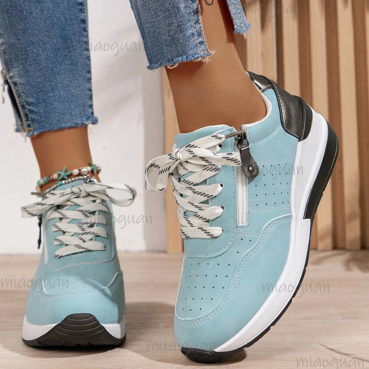 Women's Platform Wedge Sneakers – Breathable Lace-Up Casual Shoes Platform Wedge Sneakers Axl
