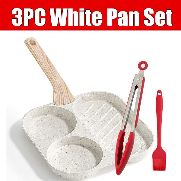 3-in-1 Divided Nonstick Breakfast Frying Pan | Egg & Grill Divided Breakfast Pan Axl 3PC White Pan Set