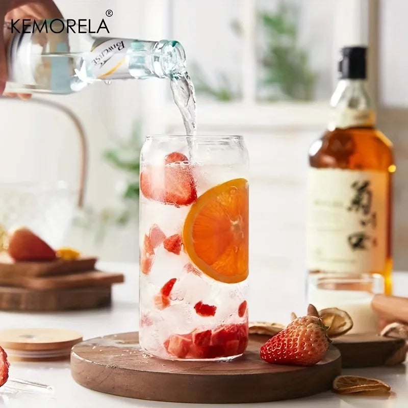 KEMORELA Glass Bubble Tea Cups with Lid & Straw – 1 or 4 Pack Glass Cup Set Axl