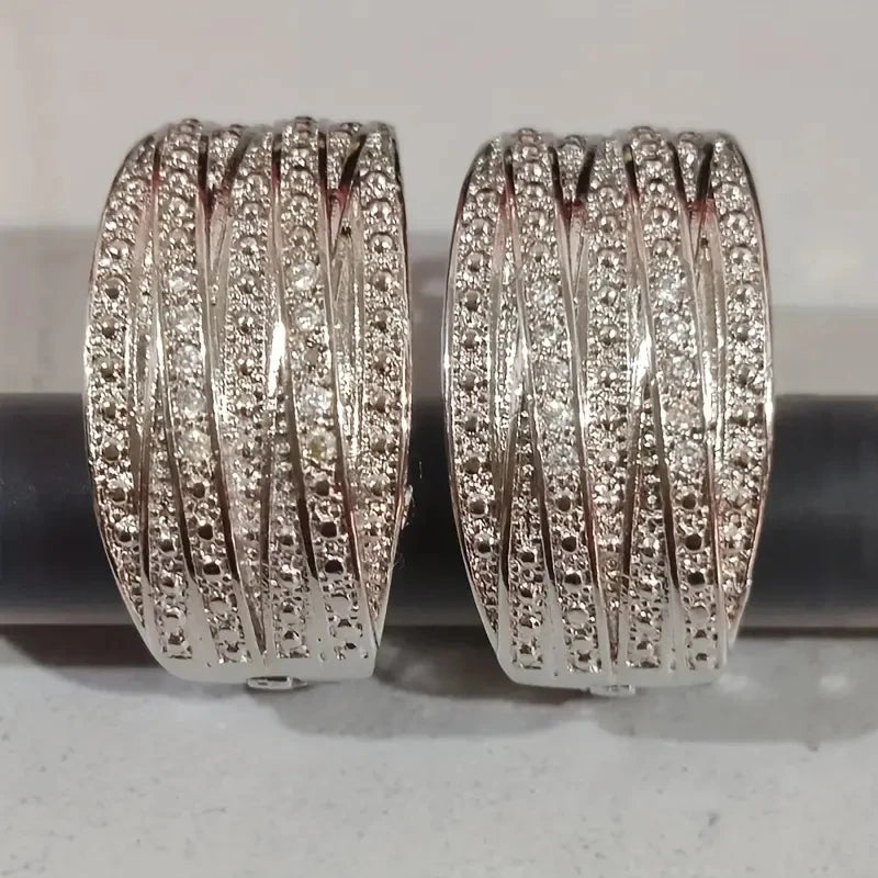 Huitan Cubic Zirconia Hoop Earrings – Silver Fashion Jewelry Hoop Earrings Axl