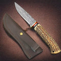 FL FLYWOD Fixed Blade Knife – Damascus Bone Handle D3 Steel Fixed Blade Knife Axl Knife with cover