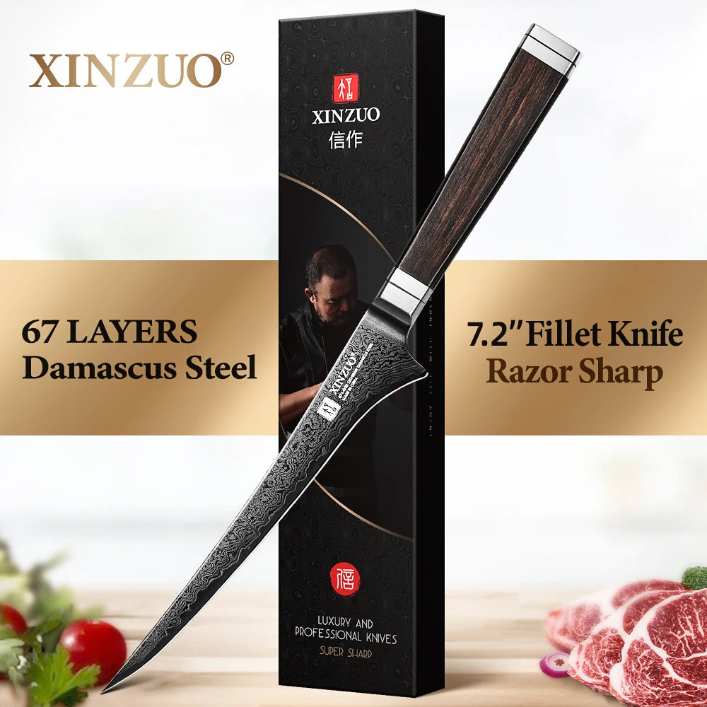 XINZUO 7.2" Damascus Steel Fillet Knife – Ebony Wood Handle Damascus Fillet Knife Axl Default Title