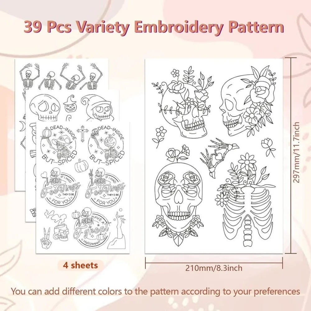 Water Soluble Embroidery Patterns – 4 Sheets, 39 Designs Embroidery Pattern Kit Axl