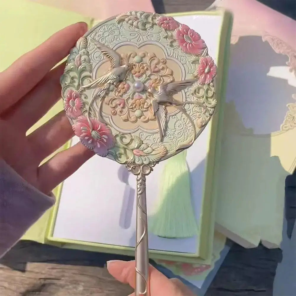 Vintage Chinese Handheld Mirror – 3D Peony Pocket Mirror Handheld Makeup Mirror Axl