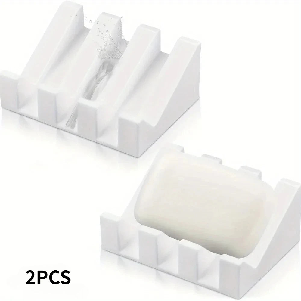 KEMORELA 2-Pack Silicone Self-Draining Soap Dish Tray Set Soap Dish Tray Axl 2PCS White