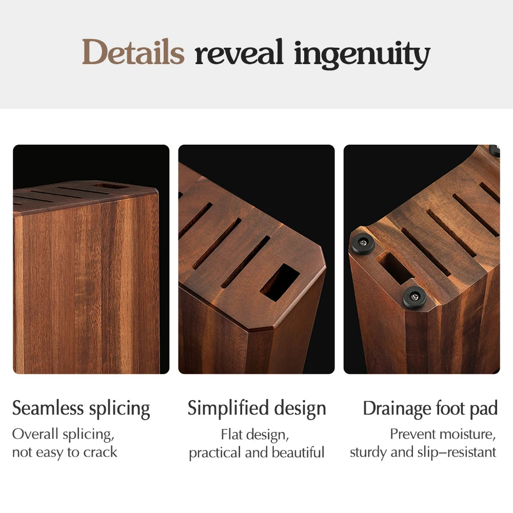 XINZUO Acacia Wood Knife Block – 6-Slot Knife Holder Wood Knife Block Axl
