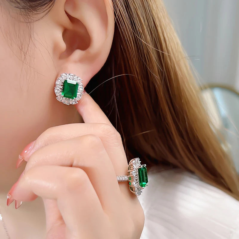 Huitan Green Cubic Zirconia Stud Earrings – Women's Jewelry Stud Earrings Axl