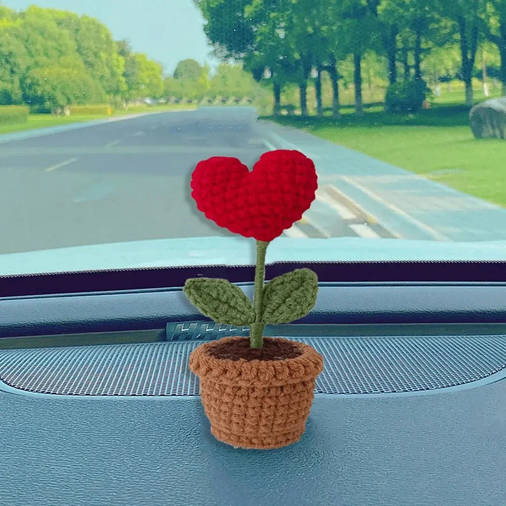 2-Pack Handmade Knitted Flower Pot – Heart Rose Artificial Decor Artificial Flower Pot Axl