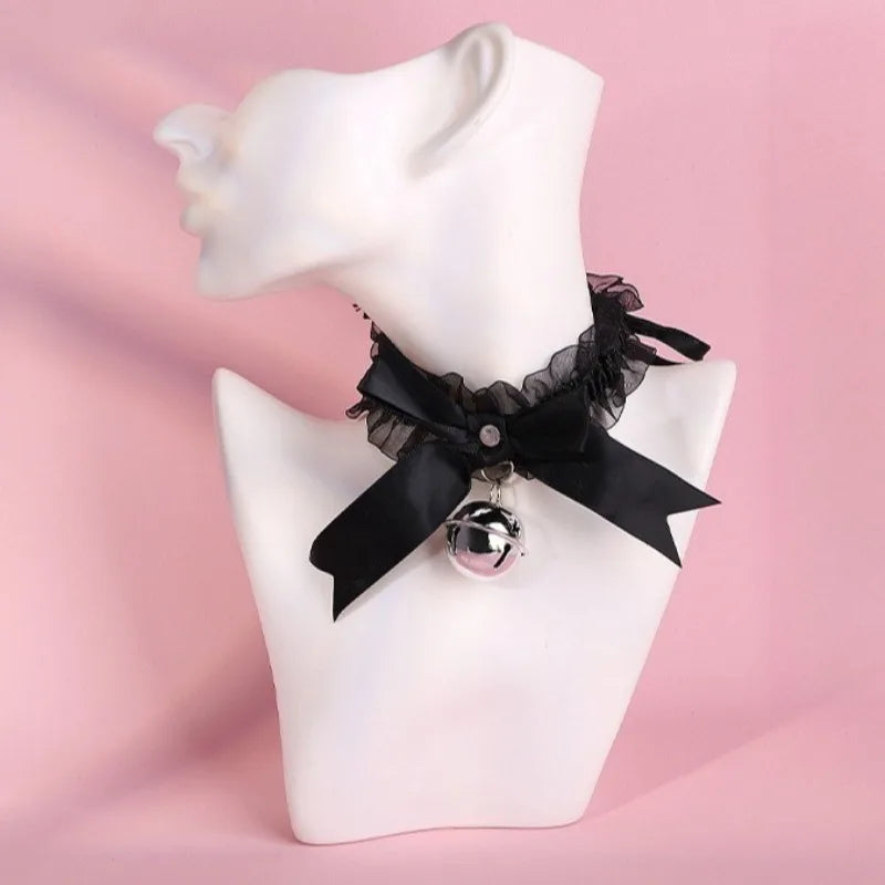 Gothic Lace Bow Bell Choker Necklace – Women's Party Jewelry Choker Necklace Axl