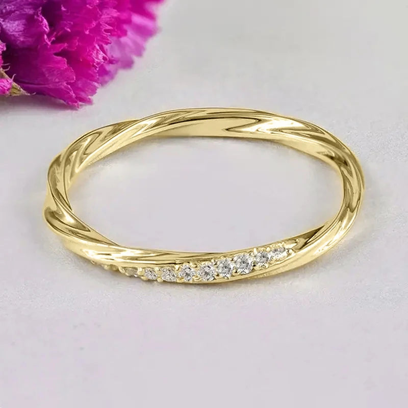 Huitan Thin CZ Ring Women – Silver & Gold Wedding Band Fashion Ring Axl
