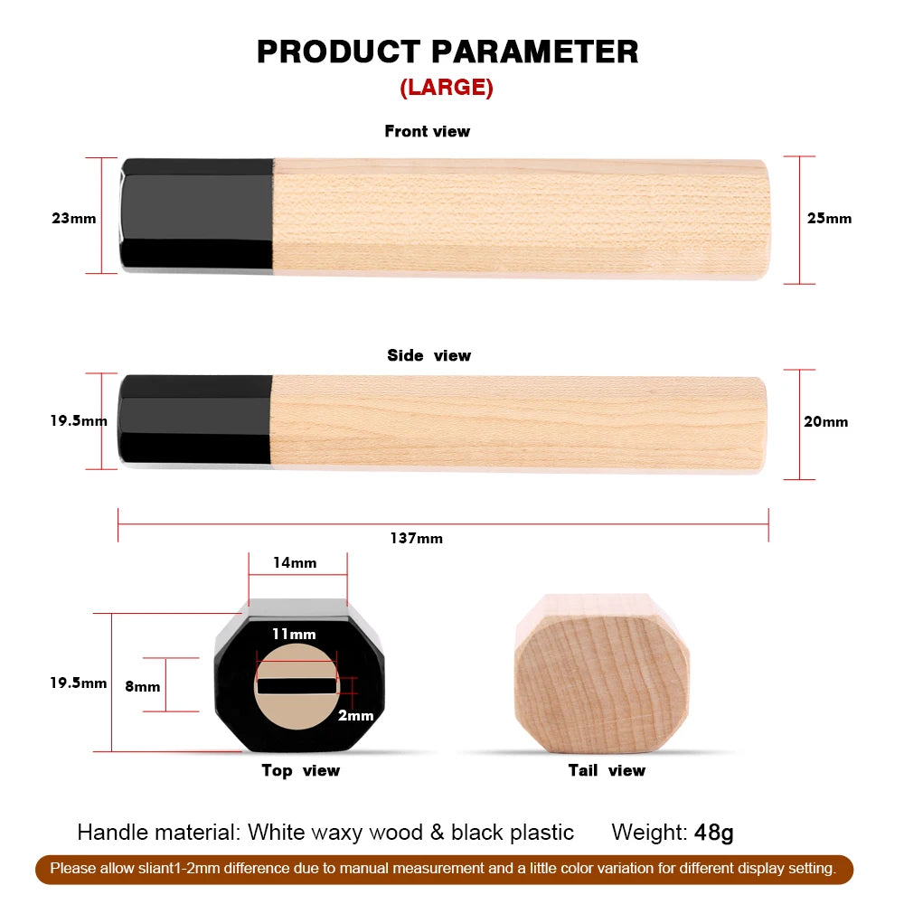 Octagonal Japanese Knife Handle – Maple & Black Plastic DIY Knife Handle Blank Axl Large Handle