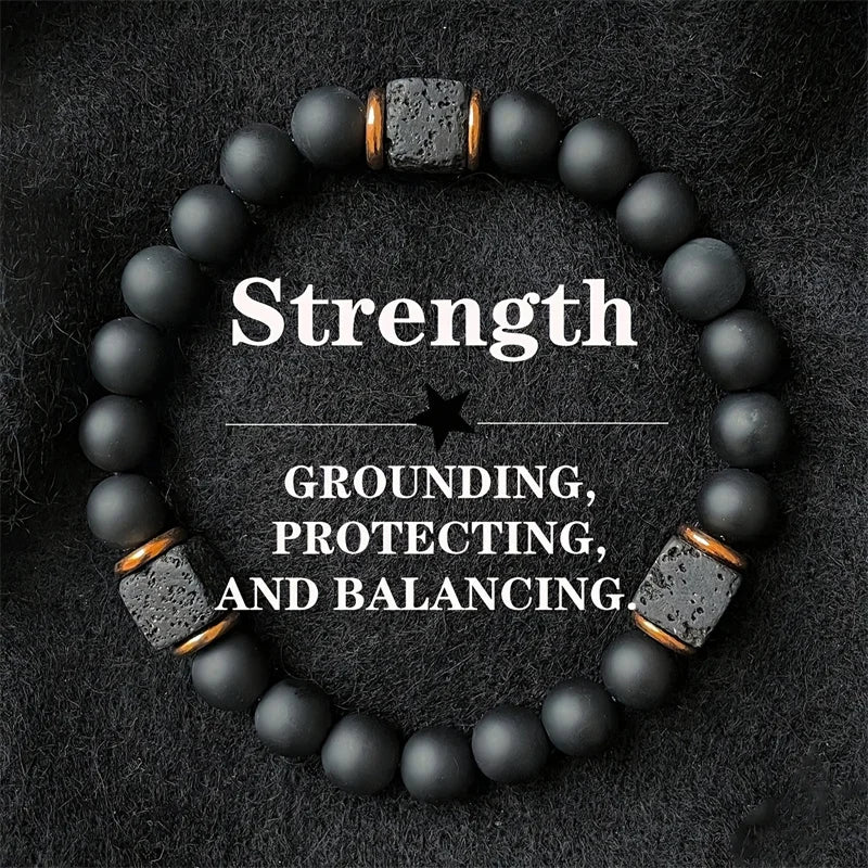 Men's 8mm Black Onyx & Lava Stone Beaded Bracelet Elastic Beaded Stone Bracelet Axl